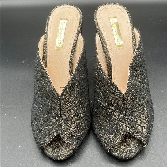 Louise et Cie Black and Gold Mules with Shimmery Finish - Picture 3 of 8